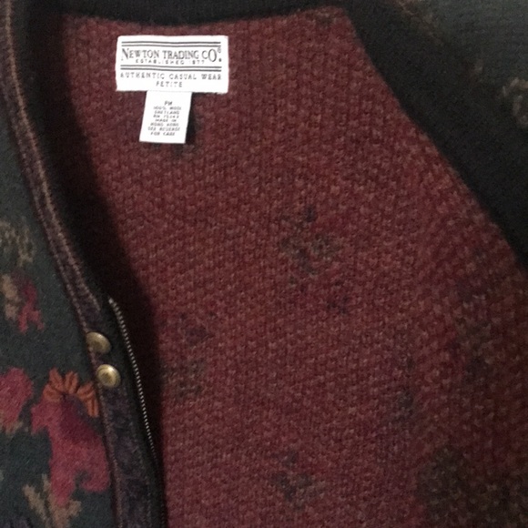 Newton Trading 100% Wool Zip Up Floral Print Cardigan - Picture 9 of 10